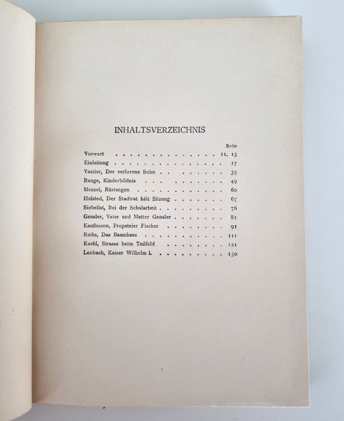 Lichtwark, Übungen in der Betrachtung von Kunstwerken, 1906, Inhaltsverzeichnis