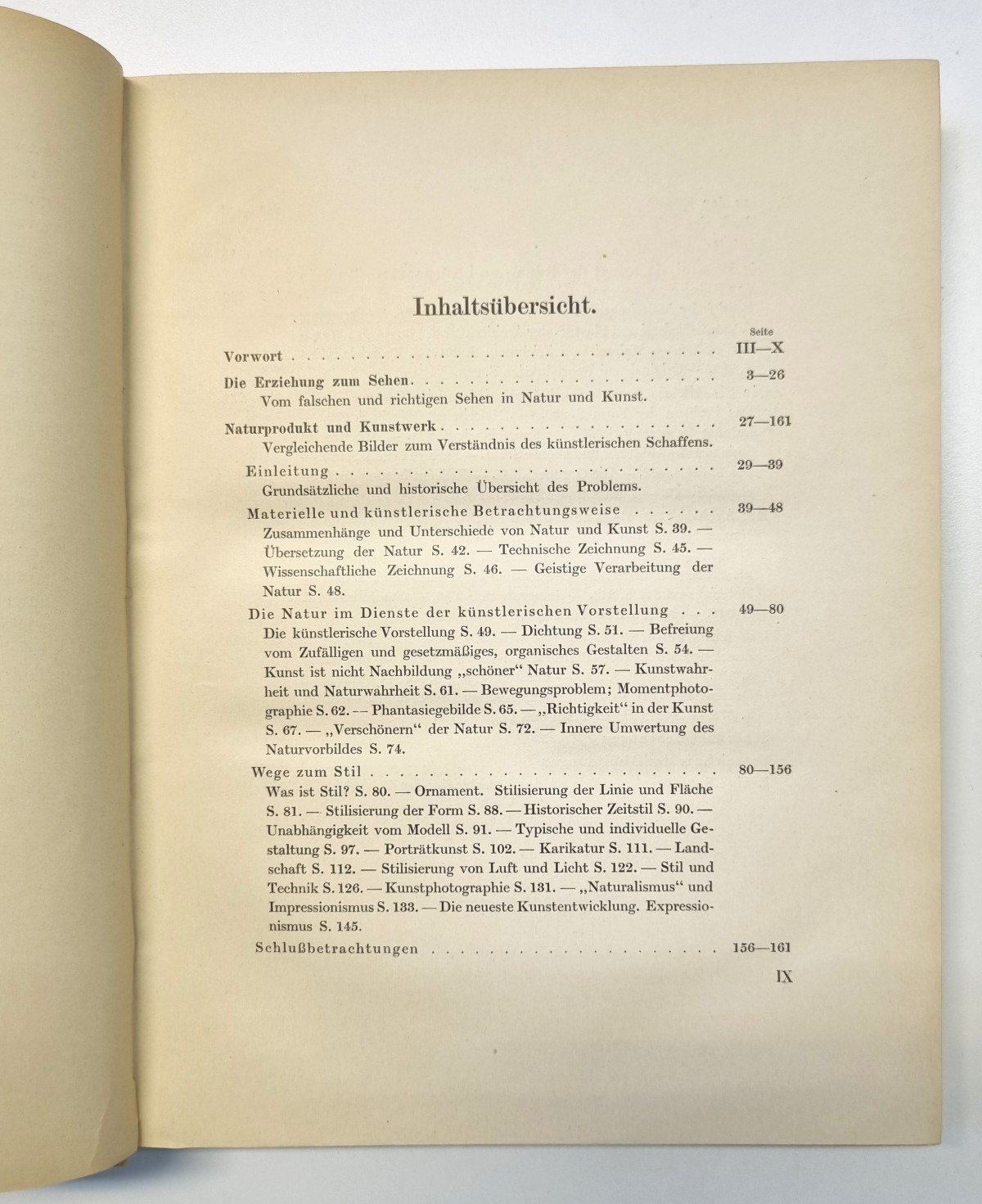 Grundfragen der Kunstbetrachtung, Inhaltsverzeichnis