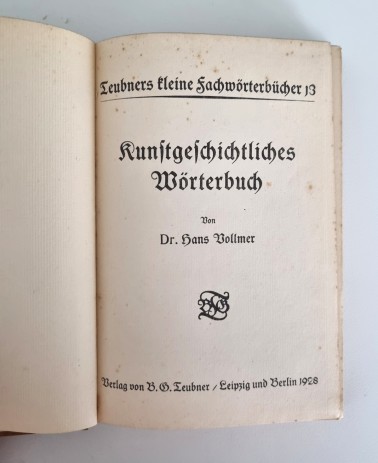 H. Vollmer, Kunstgeschichtliches Wörterbuch von 1928