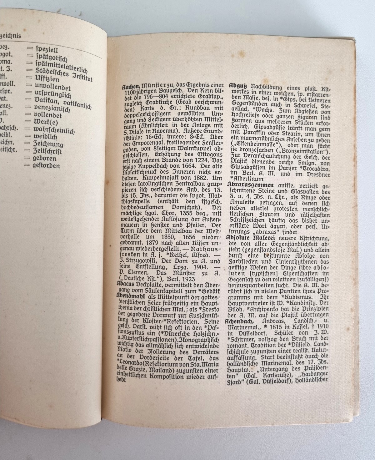 Kunstgeschichtliches Wörterbuch, H. Vollmer 1928, Inhalt Seite 1