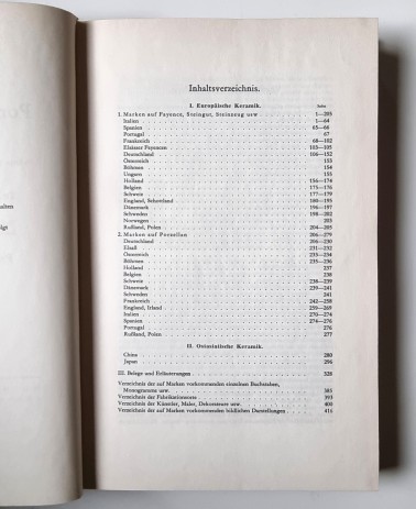 Führer für Sammler von Porzellan, Inhaltsverzeichnis