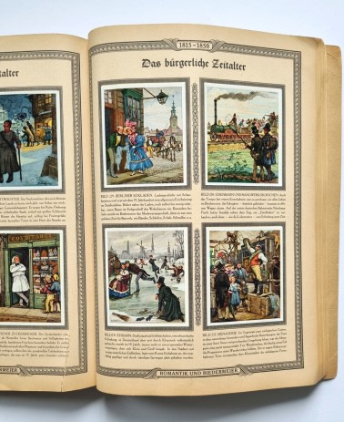 Zigarettenbilderalbum Deutsche Kulturbilder 9, Sammelbilderseite Romantik und Biedermeier