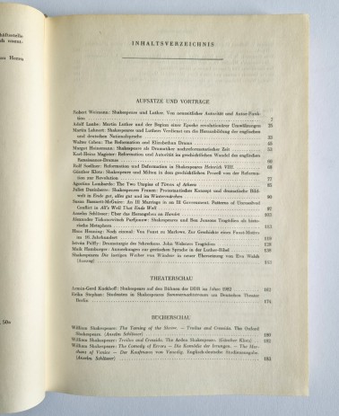 Shakespeare-Jahrbuch Band 120 - 1984, Inhaltsverzeichnis 1