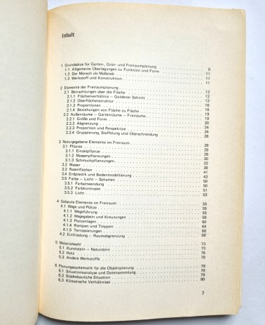 Grundlagen der Garten- und Freiraumplanung, Buchseite Inhaltsverzeichnis