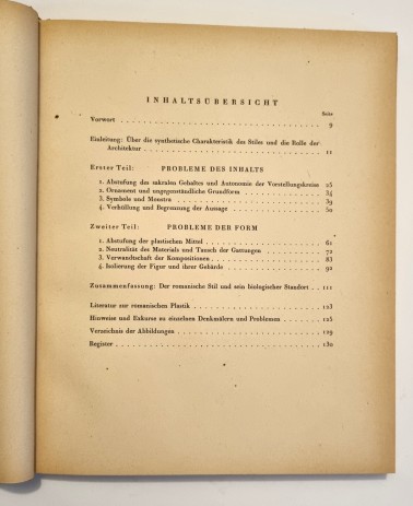 Romanische Plastik, Inhalt und Form in der Kunst des 11. und 12. Jahrhunderts, Inhaltsverzeichnis