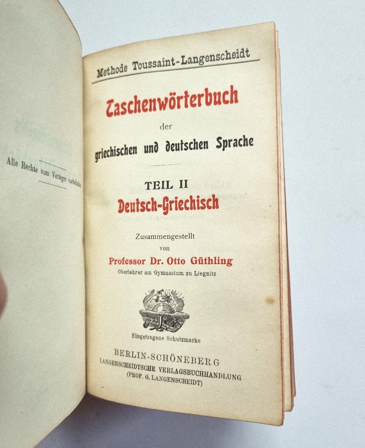 Langenscheidts Taschenwörterbuch Griechisch I/II von 1903, Haupttitel Teil 2