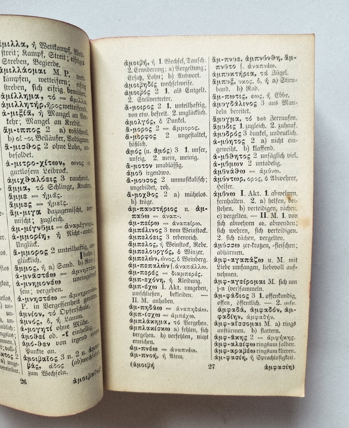 Langenscheidts Taschenwörterbuch Griechisch I/II von 1903, Seite 27 von Teil 1