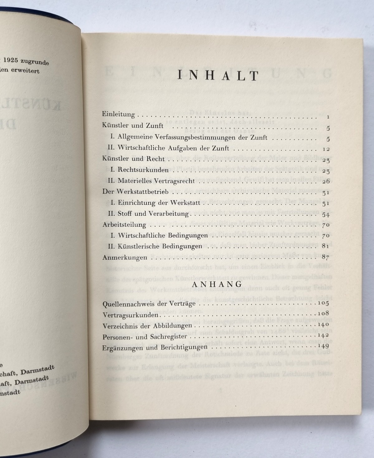 Künstler und Werkstatt der Spätgotik, Buch von Hans Huth 1967, Inhaltsverzeichnis