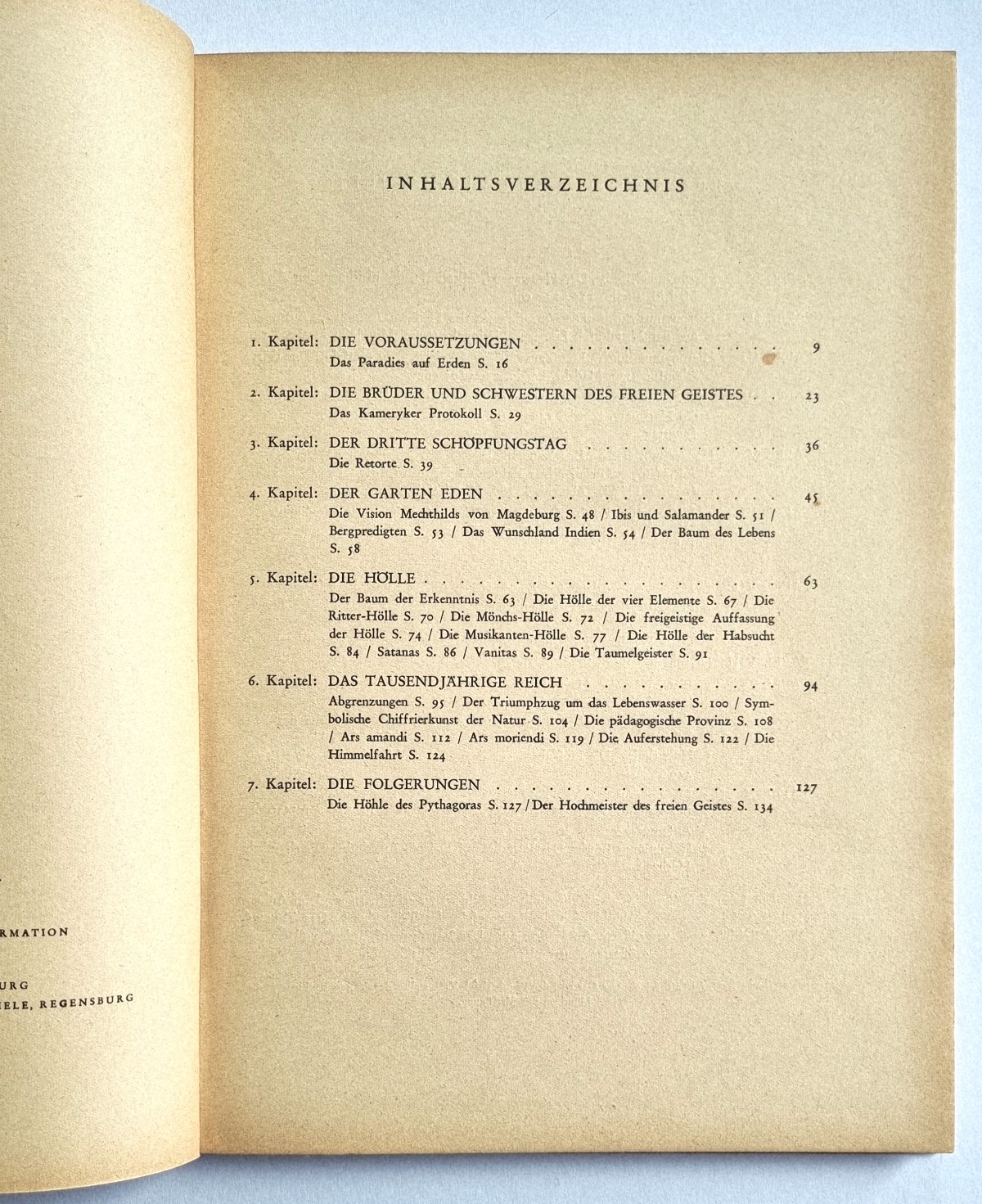 Hieronymus Bosch. Das Tausendjährige Reich. Buch von 1947. Inhaltsverzeichnis